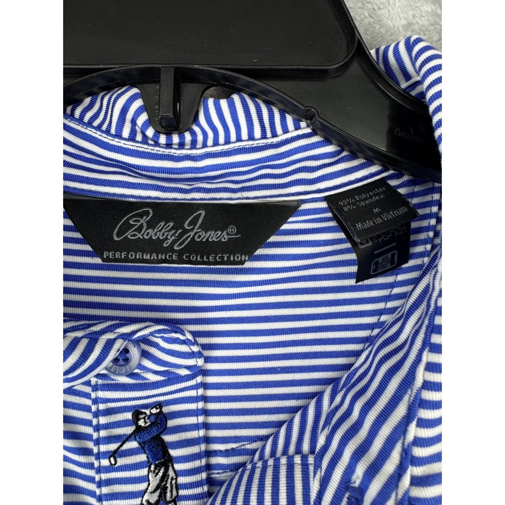 Bobby Jones Medium Polo Shirt Mens Blue Excellent Striped Performance S/S Golf - Picture 2 of 7